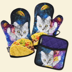 Galaxy Taco Cat Oven Mitts And Potholder Set