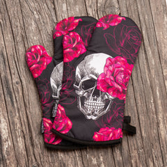 Pink Skull Rose Oven Mitts And Potholder Set