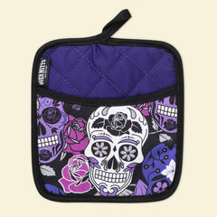 Sugar Skull Purple Oven Mitts And Potholder Set