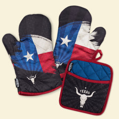 Texas Flag Oven Mitts And Pot Holder Set